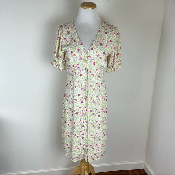 Charlie Holiday Floral Button Down Dress Puff Sleeves Size 4 / Small - Picture 2 of 8